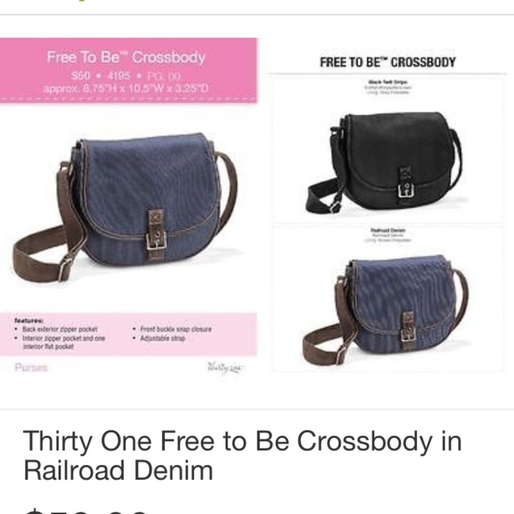 Thirty One Bags Free To Be Crossbody Purse Denim